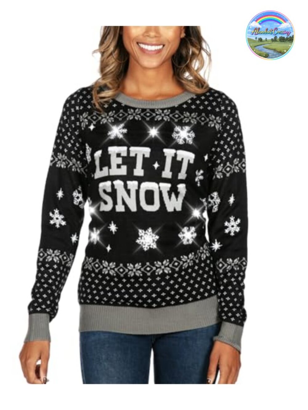 Light-Up Ugly Christmas Sweater Pullover Crew Neck Long Sleeve Holiday Party